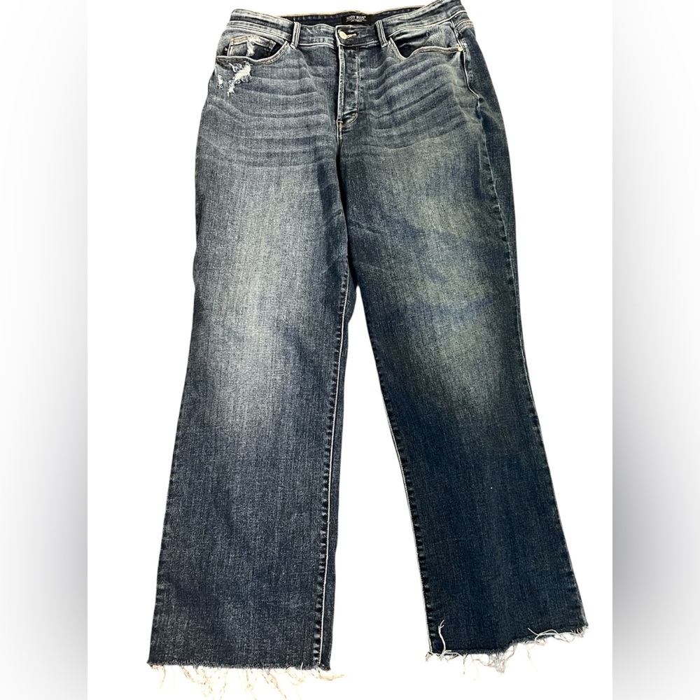 Judy Blue Jeans Womens 16W Blue Denim Stretch High Waist Button Fly Straight Fit